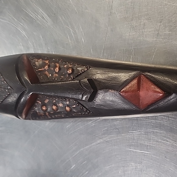 Ornate wood and metal wall mask display. - Picture 2 of 9